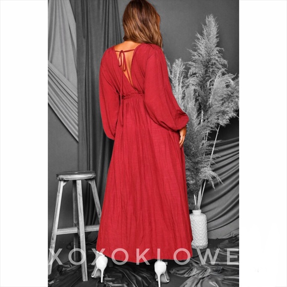 Rusted Red Brick Long Sleeve Maxi Dress - Picture 7 of 10
